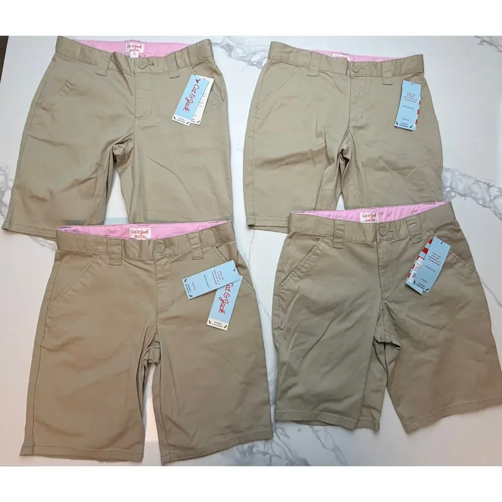 Cat & Jack Girls Khaki Uniform Shorts Size 10 Lot 4 NWT School - Picture 1 of 5